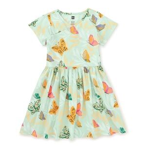 NWT Tea Collection Wrap Neck Short Sleeve Dress Size 5 Butterfly Print